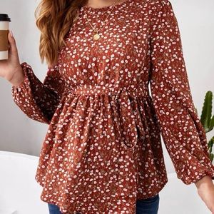 SHEIN Maternity Ditsy Floral Print Belted Ruffle Hem Blouse
